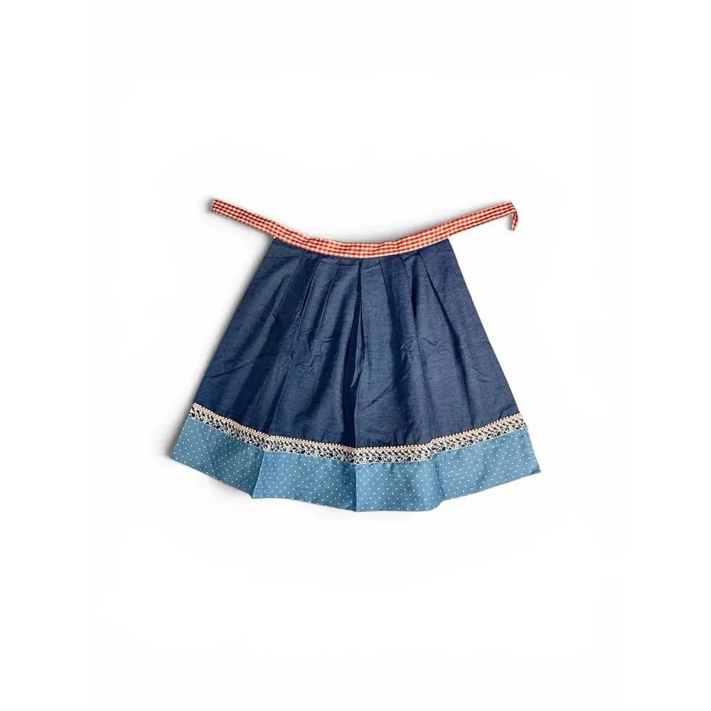 Vintage Handmade 4th of July Apron, Pleated, Red White and Blue Denim Farmcore